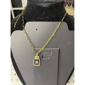 Chanel Upcycled Perfume Bottle Pendant Necklace – Gold-Tone Paperclip Chain, Pre